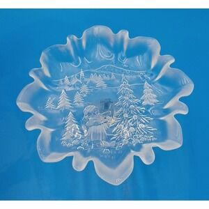 Vtg Clear Mikasa Christmas Story Pedestal Footed Small Cake Serving Platter